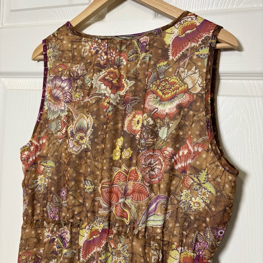 Chico's Maxi Dress Size 12 Sleeveless Boho Chiffon Floral Flowy Lined Summer - Picture 7 of 9